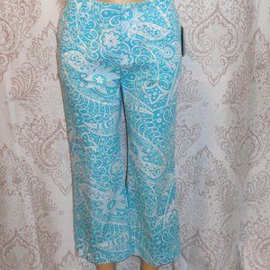 NWT Izod 6 Cropped Pants Aqua/White Floral